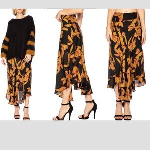 NWT A.L.C Lev Silk Floral Asymmetric Midi Skirt in Iris Size 8